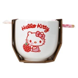 HELLO KITTY CERAMIC BOWL WITH CHOPSTICKS SET